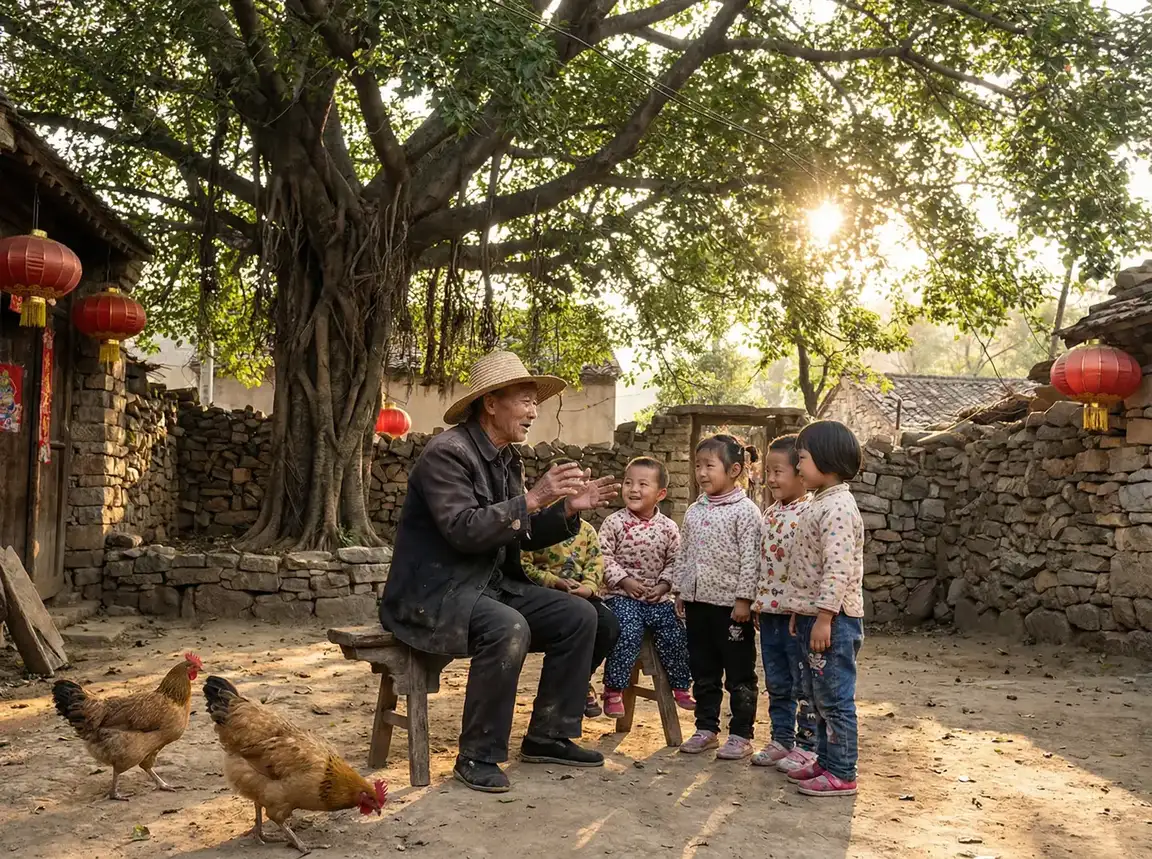 老人在大榕树下给孩子们讲故事 - 芭乐APP最新下载网站进入IOS站长统计 乡村记忆